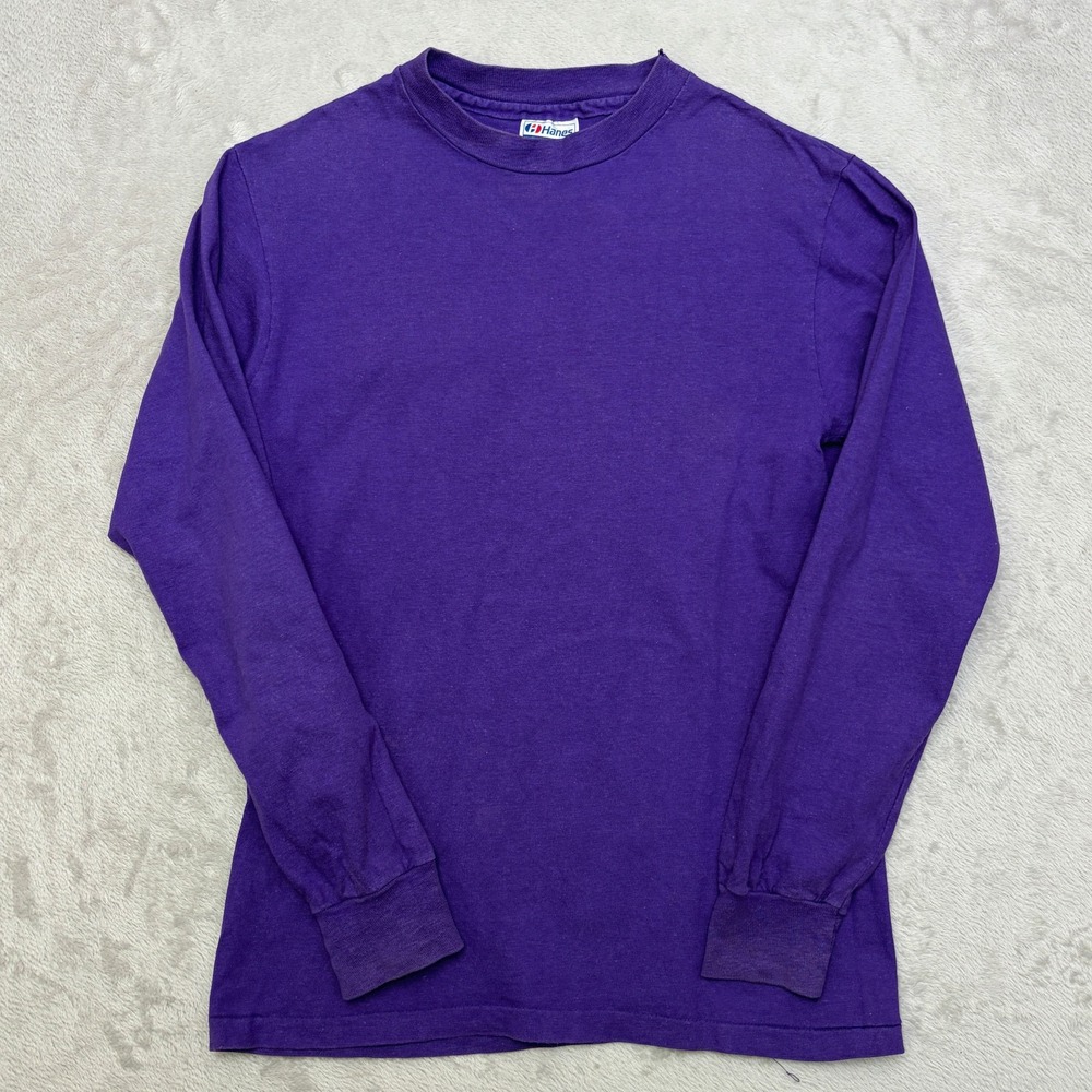 Vintage Hanes Beefy T Purple Long Sleeve Tee S 34-36 Made in USA blank